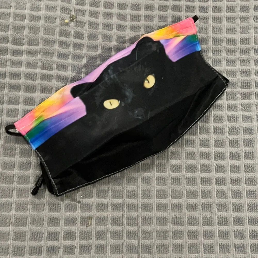 6/$20 New Black cat on colorful background face mask